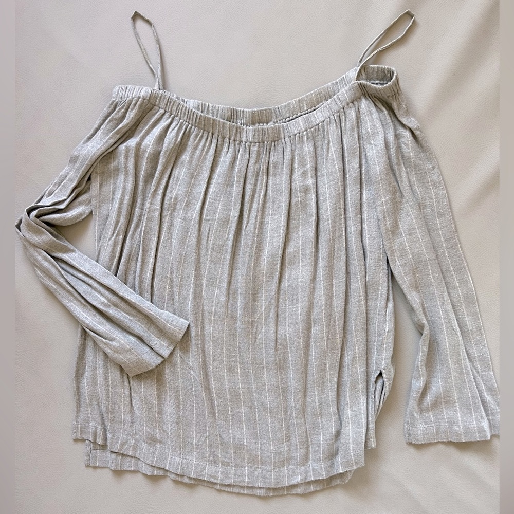 Cloth & Stone Gray Wool Striped Off-the-Shoulder Top